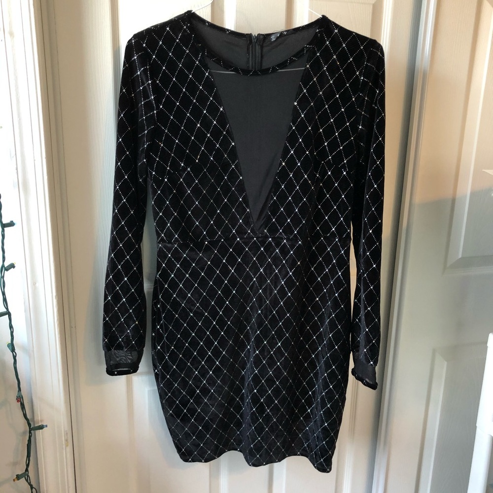 Shein black dress with silver metallic detailing